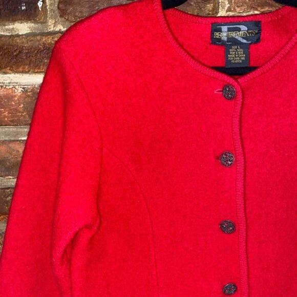 Requirements Vintage Red 100% Wool Floral Button Down Jacket Women's Size Large - Picture 2 of 8